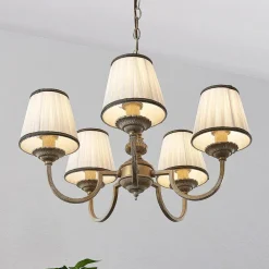 lysekrone Lumiel, 5-lys, creme/messing, tekstil^Lindby Hot