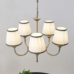 lysekrone Lumiel, 5-lys, creme/messing, tekstil^Lindby Hot