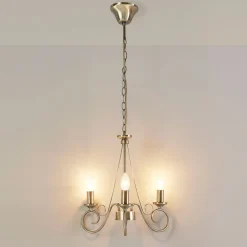 Lindby lysekrone Marnia, 3 lyskilder, Ø 40 cm, antik messing, E14