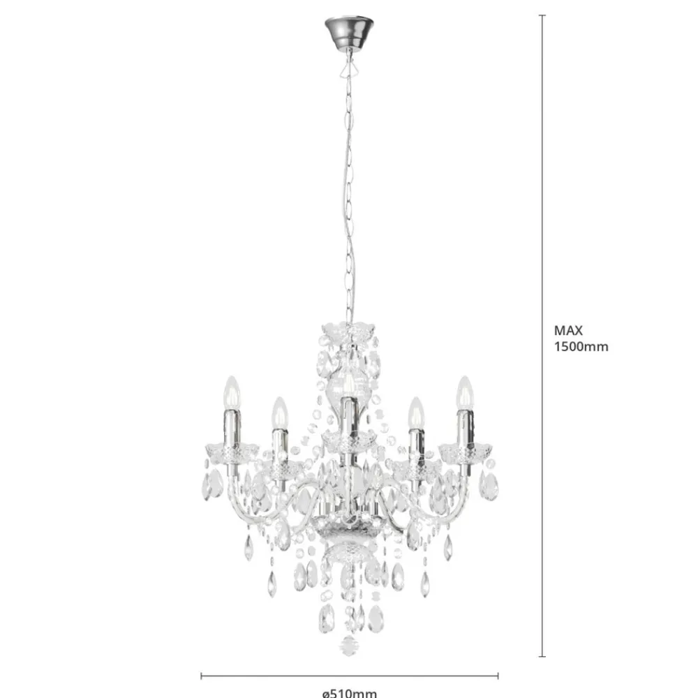 Lindby Lysekroner>lysekrone Merida, krom, metal, 5 lyskilder, Ø 52 cm