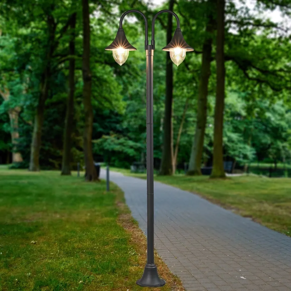 Lindby Lygtepæle>Madea udendørslampe, grå, 2 lyskilder, 212 cm, E27, IP44