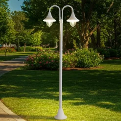 Lindby Lygtepæle>Madea udendørslampe, hvid, 2 lyskilder, 213 cm, E27, IP44