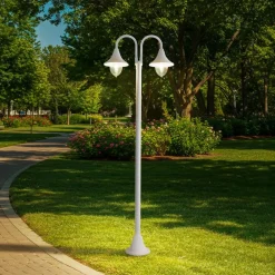 Lindby Lygtepæle>Madea udendørslampe, hvid, 2 lyskilder, 213 cm, E27, IP44