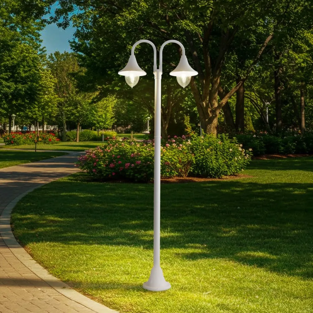 Lindby Lygtepæle>Madea udendørslampe, hvid, 2 lyskilder, 213 cm, E27, IP44