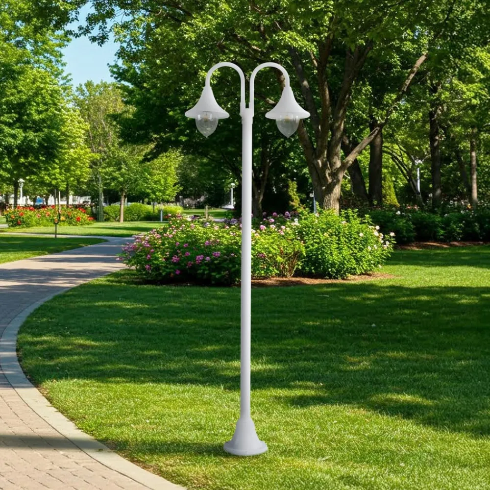 Lindby Lygtepæle>Madea udendørslampe, hvid, 2 lyskilder, 213 cm, E27, IP44