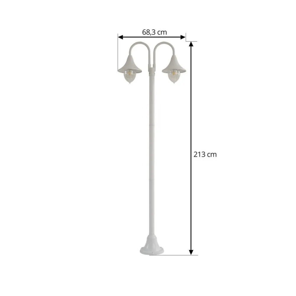 Lindby Lygtepæle>Madea udendørslampe, hvid, 2 lyskilder, 213 cm, E27, IP44