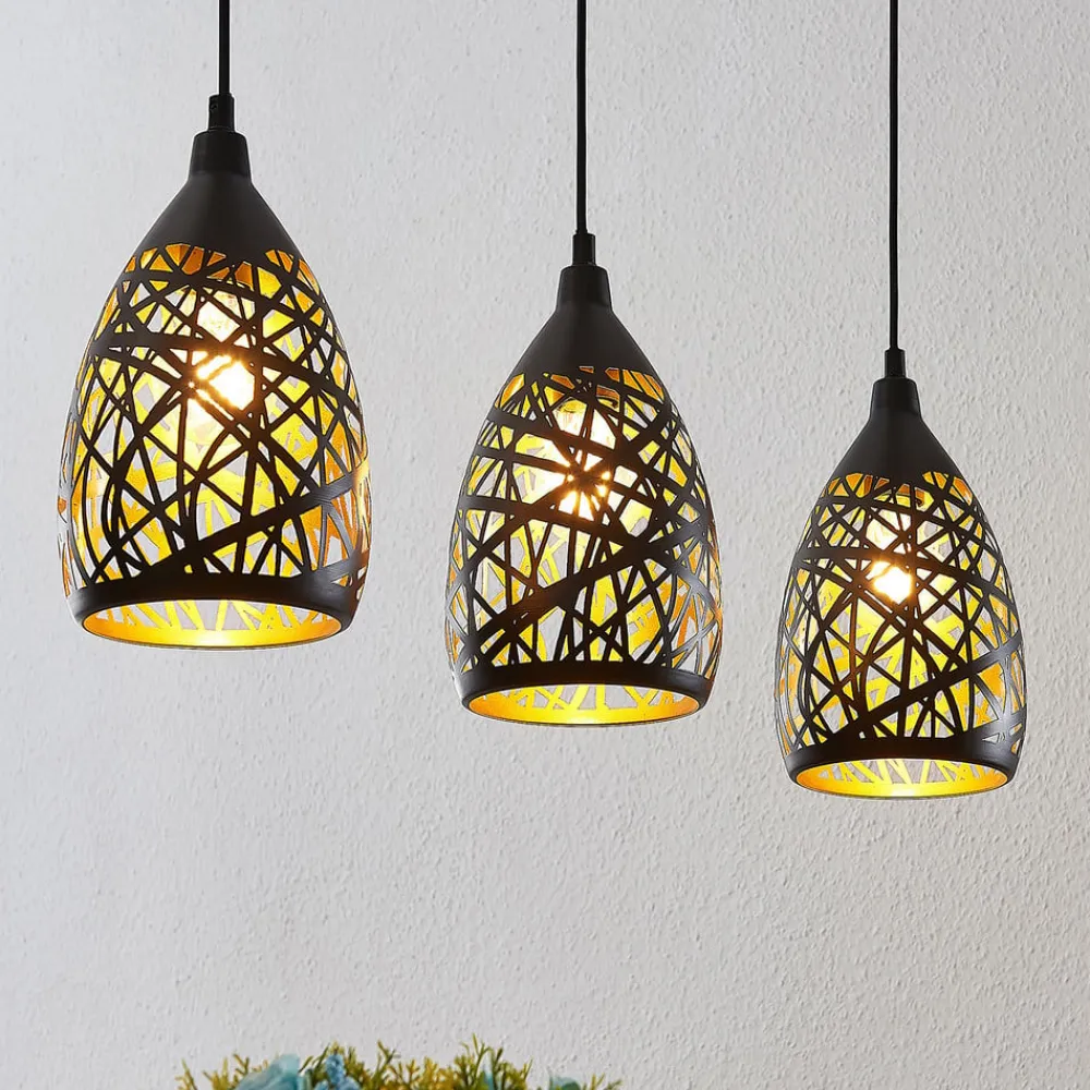 Marcello pendellampe, 75 cm, 3 lyskilder, sort-guld^Lindby Sale