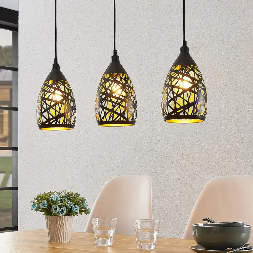 Marcello pendellampe, 75 cm, 3 lyskilder, sort-guld^Lindby Sale