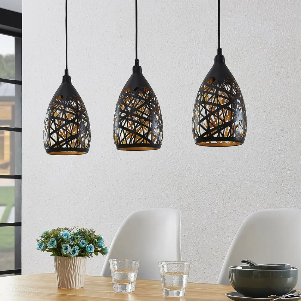 Marcello pendellampe, 75 cm, 3 lyskilder, sort-guld^Lindby Sale