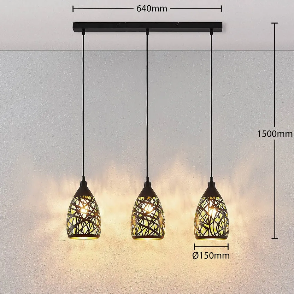 Marcello pendellampe, 75 cm, 3 lyskilder, sort-guld^Lindby Sale