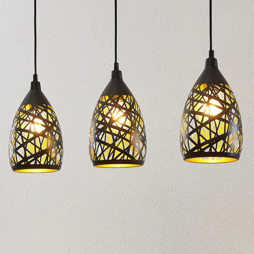 Marcello pendellampe, 75 cm, 3 lyskilder, sort-guld^Lindby Sale