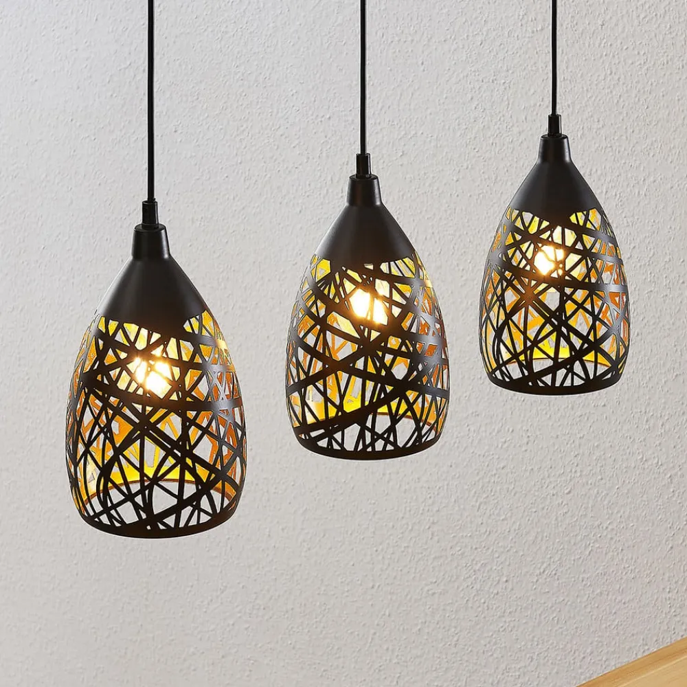 Marcello pendellampe, 75 cm, 3 lyskilder, sort-guld^Lindby Sale