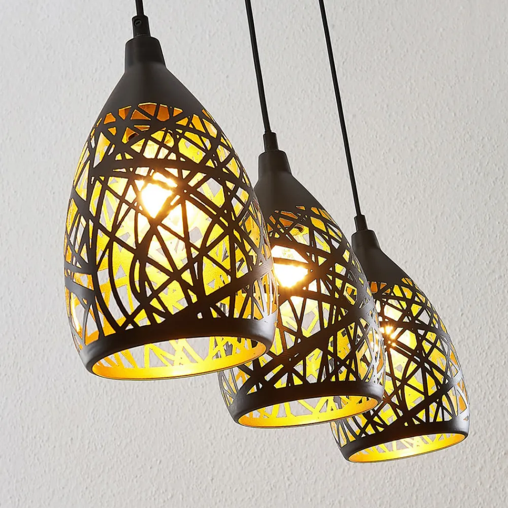 Marcello pendellampe, 75 cm, 3 lyskilder, sort-guld^Lindby Sale
