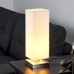 Lindby Martje bordlampe, højde 35 cm, hvid, tekstil, metal