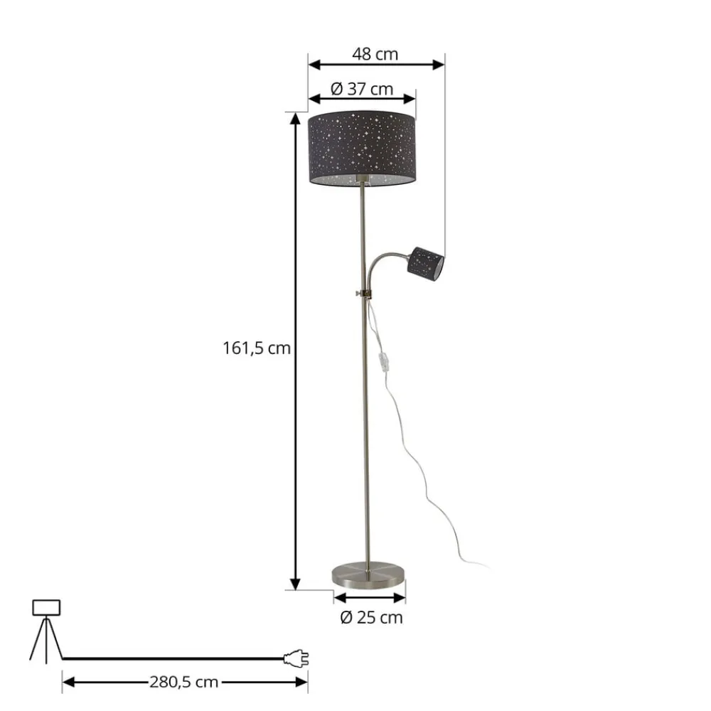 Lindby Melanie gulvlampe, grå, stof, Ø 36 cm, 2 lyskilder.