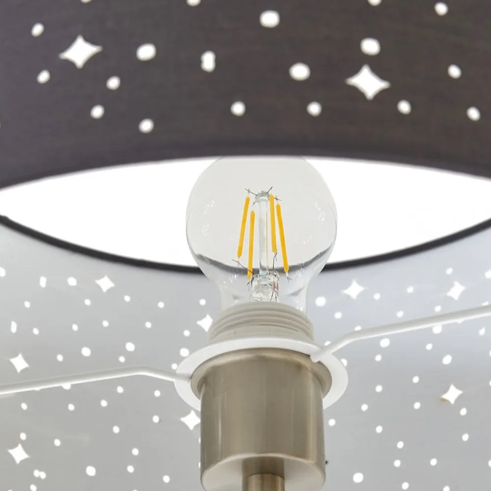 Lindby Melanie gulvlampe, grå, stof, Ø 36 cm, 2 lyskilder.