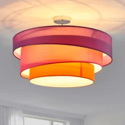Lindby Gang|Loftlamper>Melia loftlampe, lilla/pink/orange, tekstil, Ø56cm