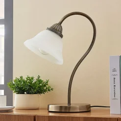 Lindby Mialina bordlampe, 42 cm, hvid, glas, metal