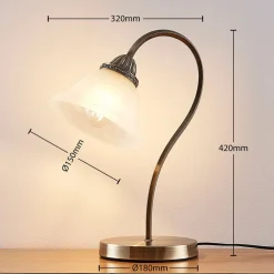 Lindby Mialina bordlampe, 42 cm, hvid, glas, metal