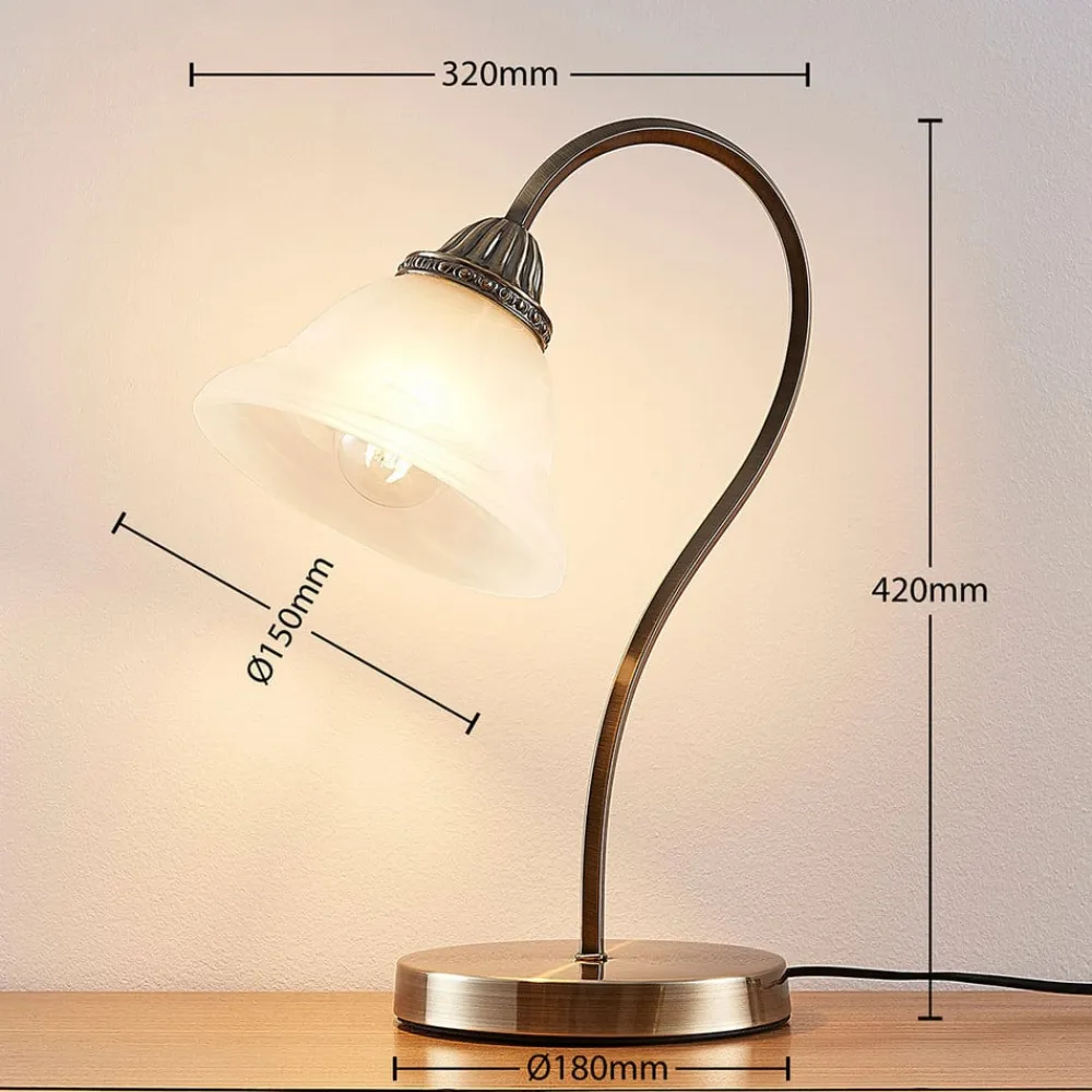 Lindby Mialina bordlampe, 42 cm, hvid, glas, metal