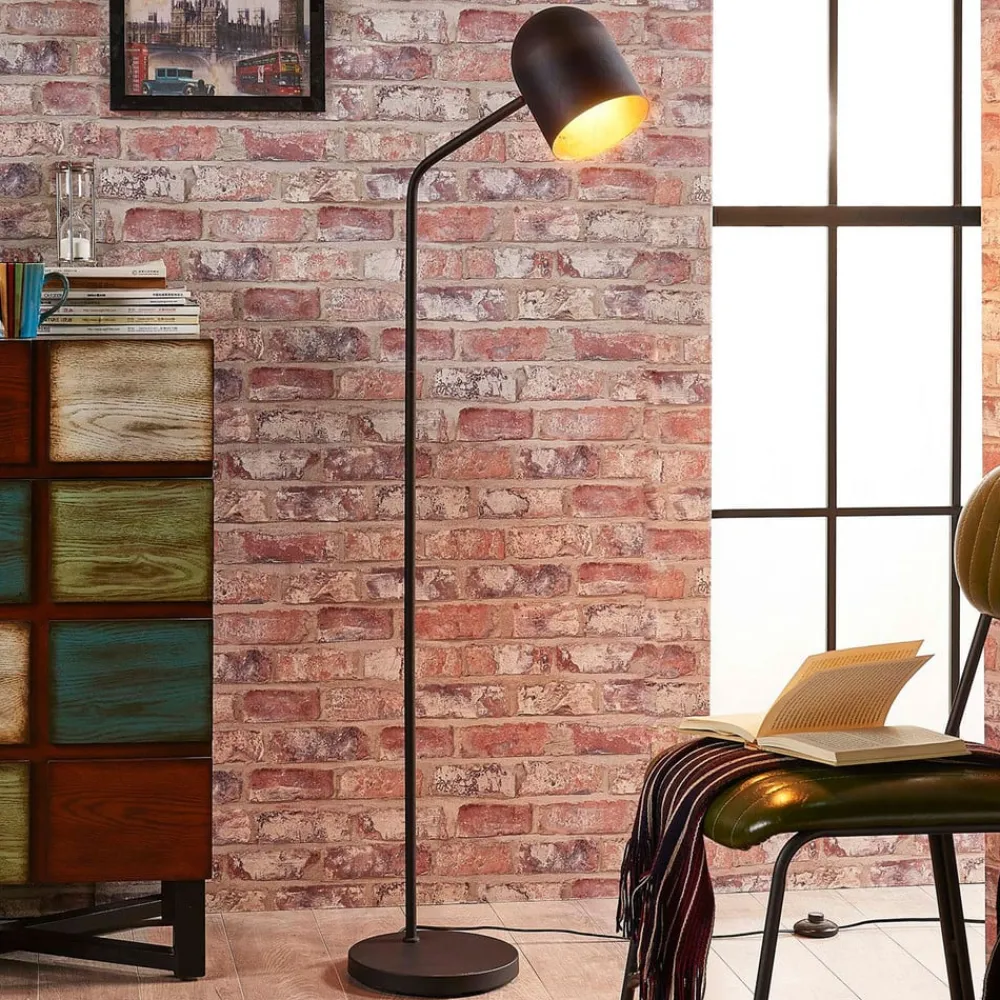 Lindby Gulvlamper|Gulvlamper>Morik gulvlampe, 1 lyskilde, sort/guld, metal