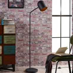 Lindby Gulvlamper|Gulvlamper>Morik gulvlampe, 1 lyskilde, sort/guld, metal