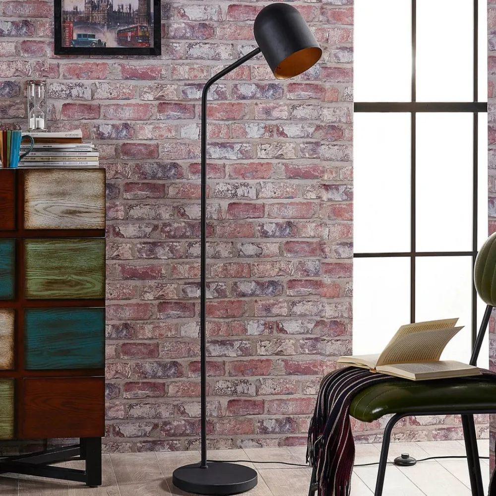 Lindby Gulvlamper|Gulvlamper>Morik gulvlampe, 1 lyskilde, sort/guld, metal