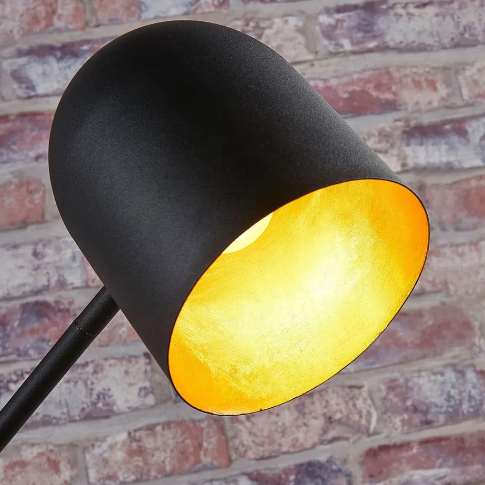 Lindby Gulvlamper|Gulvlamper>Morik gulvlampe, 1 lyskilde, sort/guld, metal