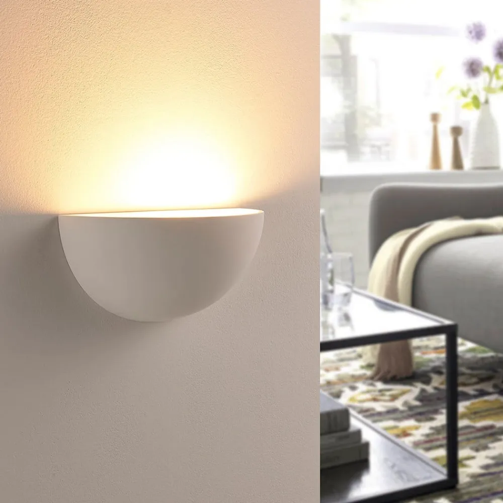 Lindby Gang|Væglamper>Narin uplight væglampe, hvid, gips, halvcirkelformet, 28 cm