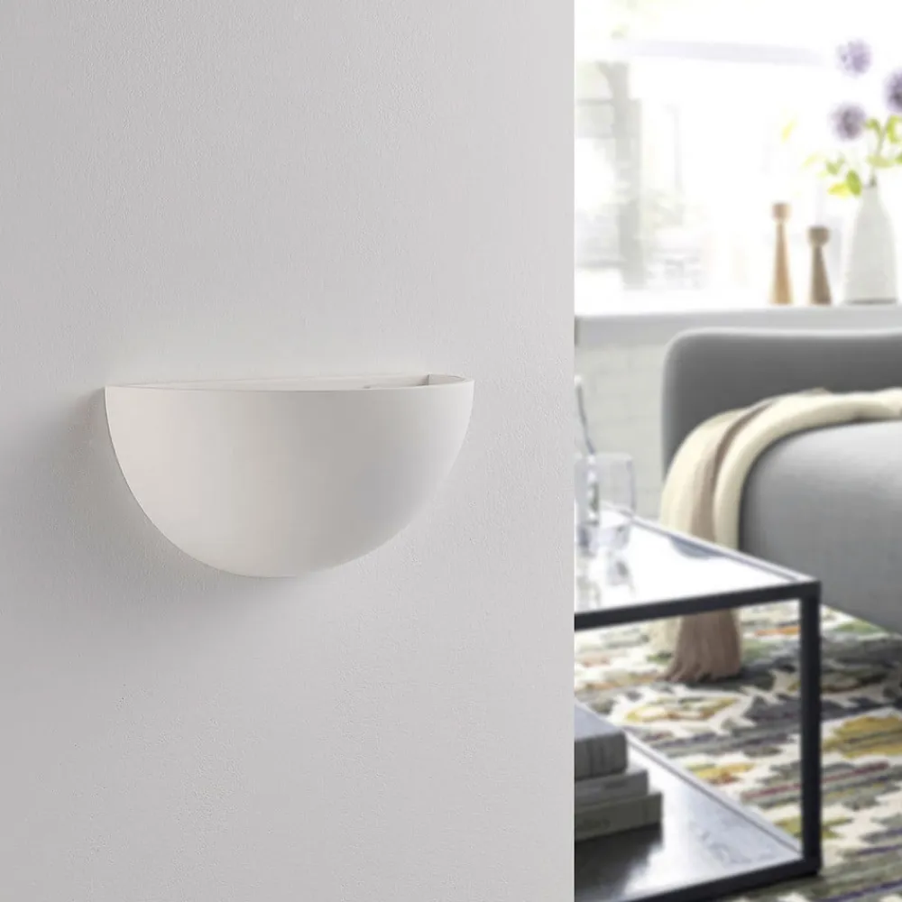 Lindby Gang|Væglamper>Narin uplight væglampe, hvid, gips, halvcirkelformet, 28 cm