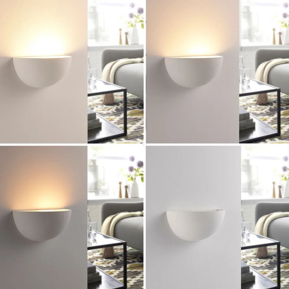 Lindby Gang|Væglamper>Narin uplight væglampe, hvid, gips, halvcirkelformet, 28 cm