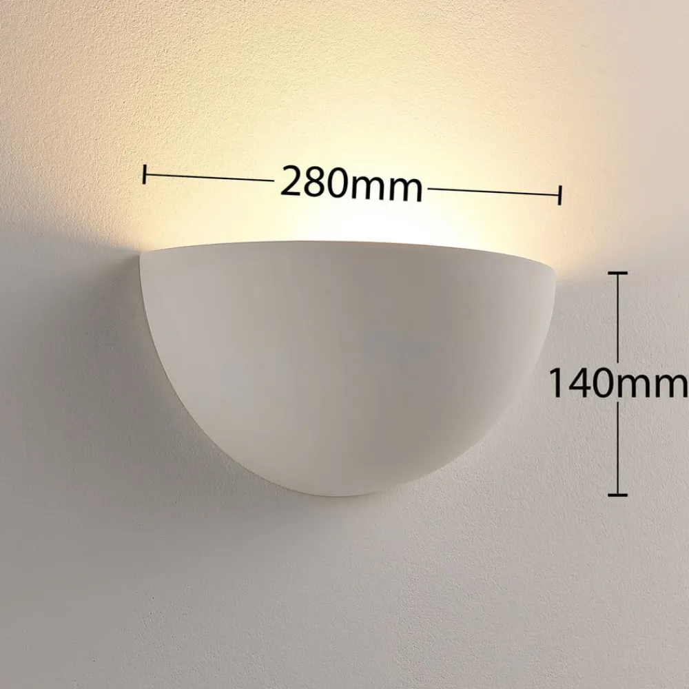 Lindby Gang|Væglamper>Narin uplight væglampe, hvid, gips, halvcirkelformet, 28 cm