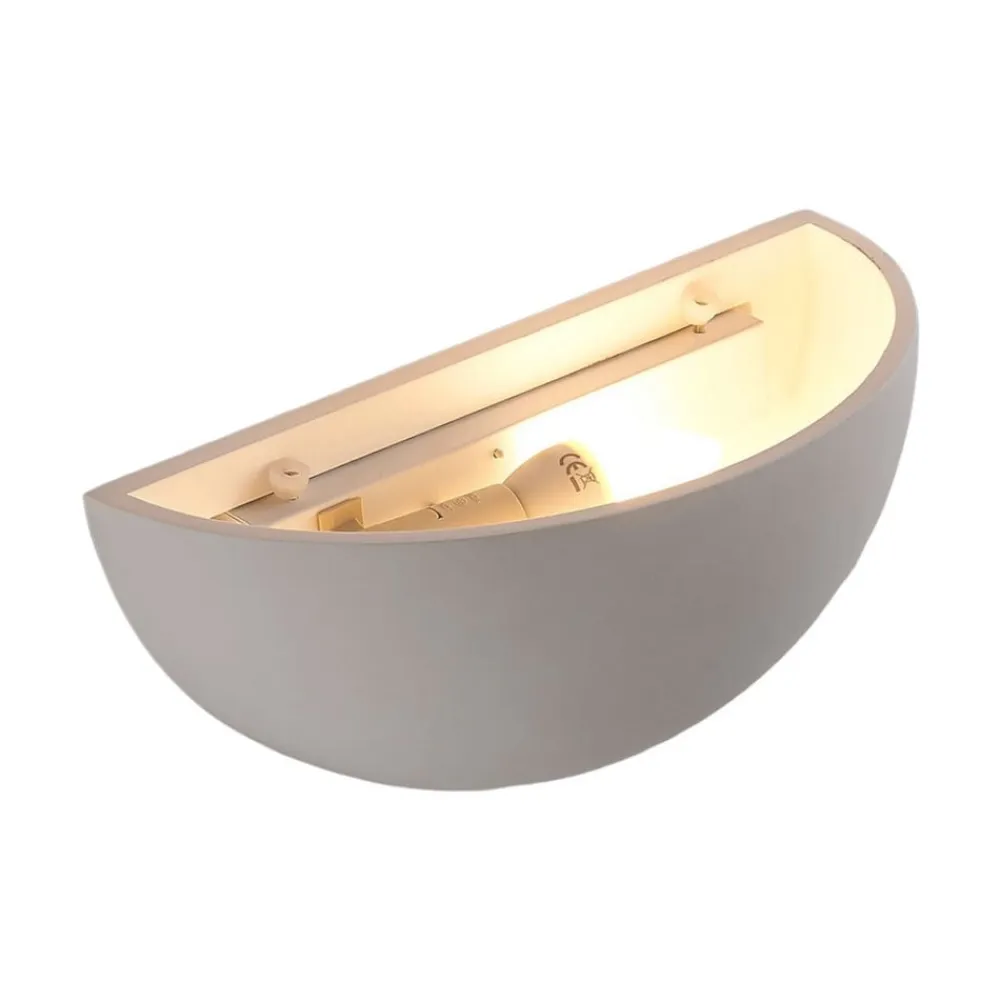 Lindby Gang|Væglamper>Narin uplight væglampe, hvid, gips, halvcirkelformet, 28 cm