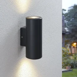 Lindby Nati udendørs væglampe, 22 cm, antracit, IP54, rund