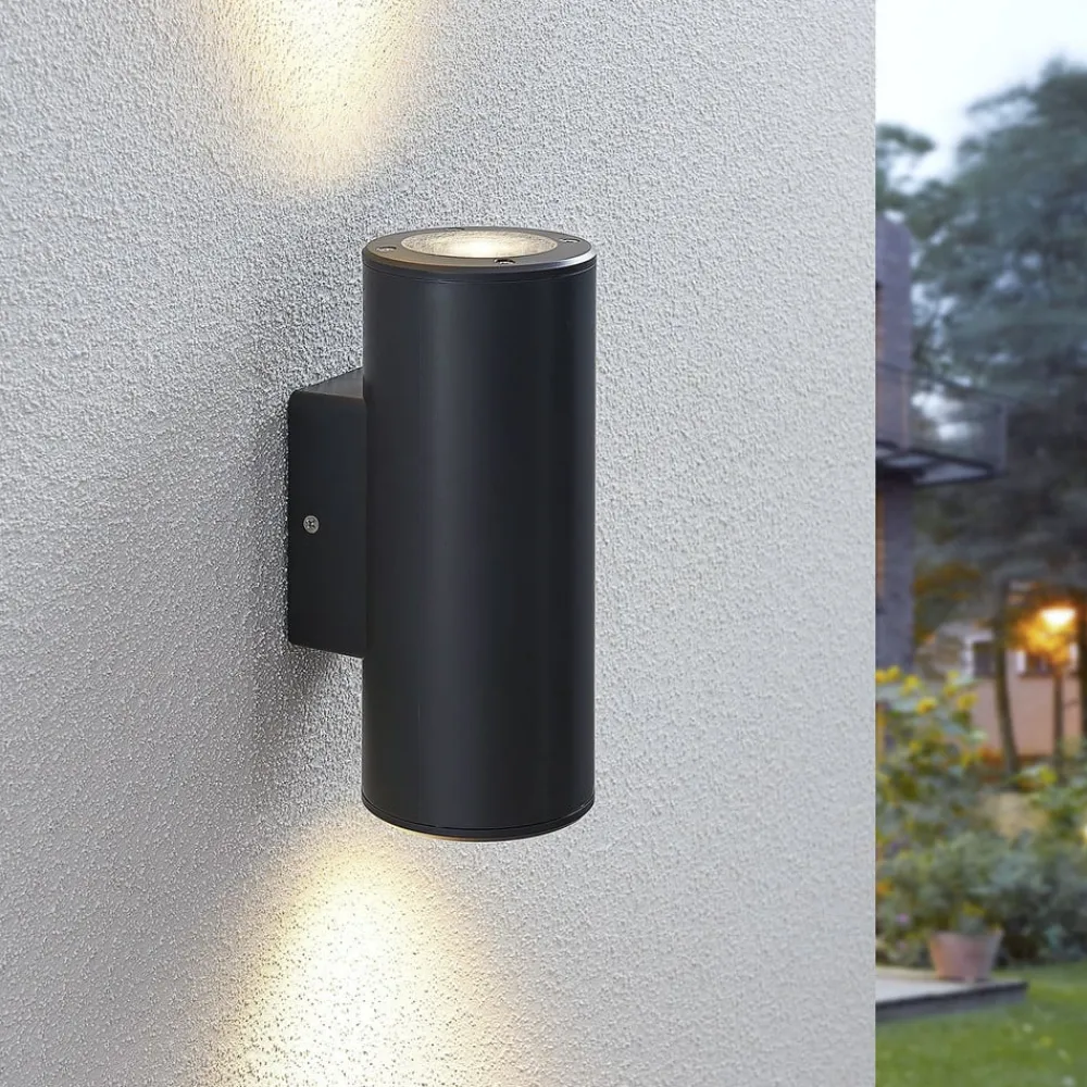 Lindby Nati udendørs væglampe, 22 cm, antracit, IP54, rund