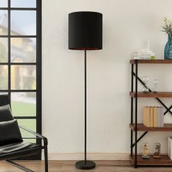 Lindby Gang|Pendellamper>Nymar gulvlampe, tekstil, sort-guld