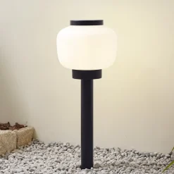 Lindby Terrassebelysning>Orfeas sokkellampe, sort/hvid, aluminium, Ø 24 cm