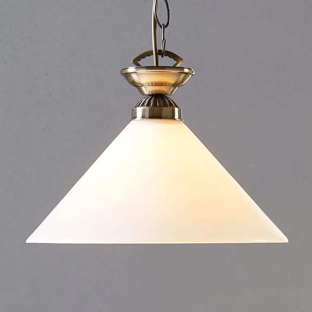 Lindby Otis pendellampe, Ø 30 cm, hvid, glas, kegle, E27