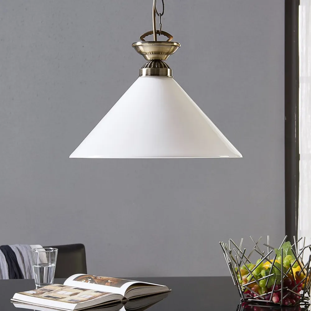 Lindby Otis pendellampe, Ø 30 cm, hvid, glas, kegle, E27