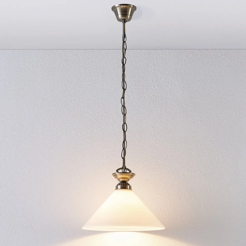 Lindby Otis pendellampe, Ø 30 cm, hvid, glas, kegle, E27