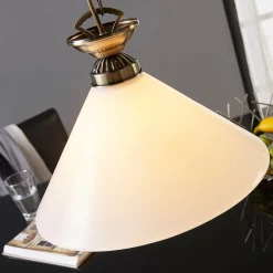 Lindby Otis pendellampe, Ø 30 cm, hvid, glas, kegle, E27