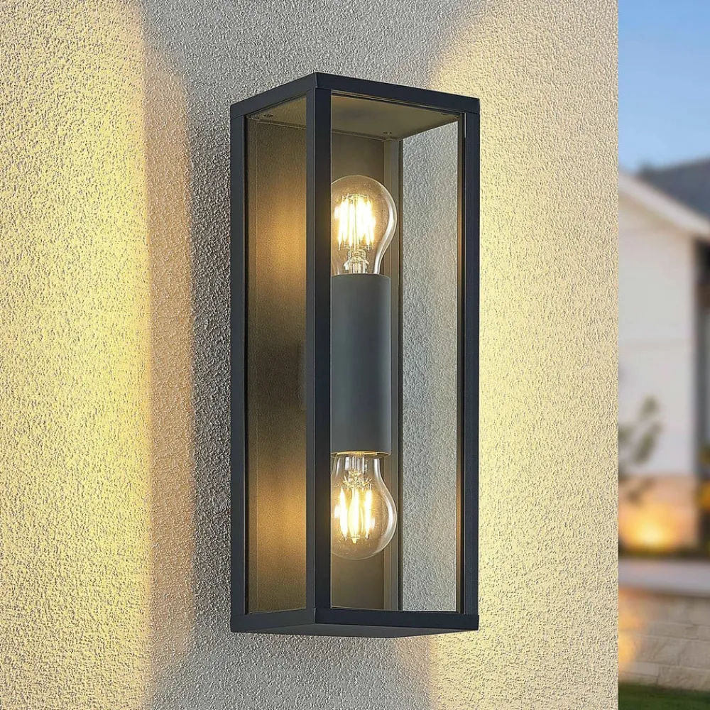 Lindby Peldar udendørs væglampe, klar, 2 lyskilder, 38 cm, metal