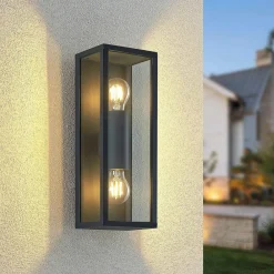 Lindby Peldar udendørs væglampe, klar, 2 lyskilder, 38 cm, metal