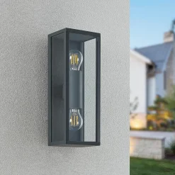 Lindby Peldar udendørs væglampe, klar, 2 lyskilder, 38 cm, metal