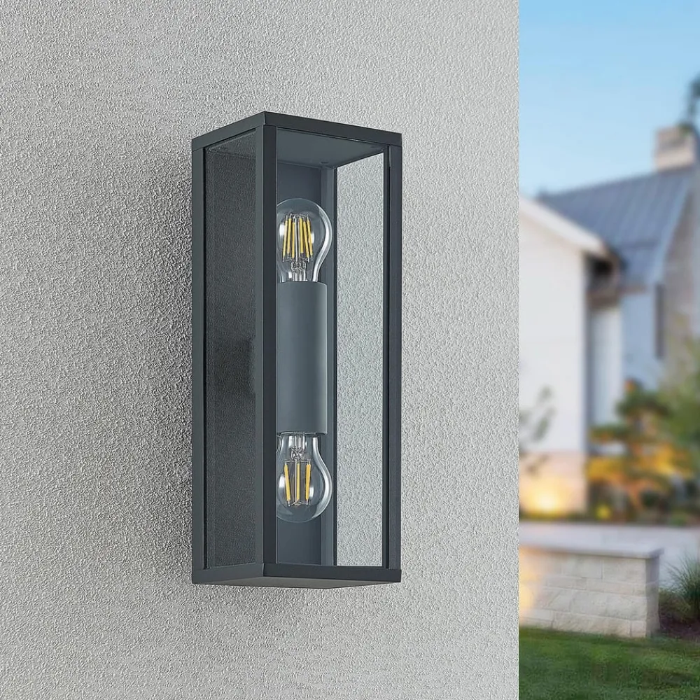 Lindby Peldar udendørs væglampe, klar, 2 lyskilder, 38 cm, metal