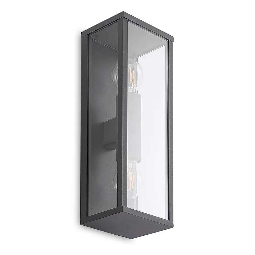 Lindby Peldar udendørs væglampe, klar, 2 lyskilder, 38 cm, metal