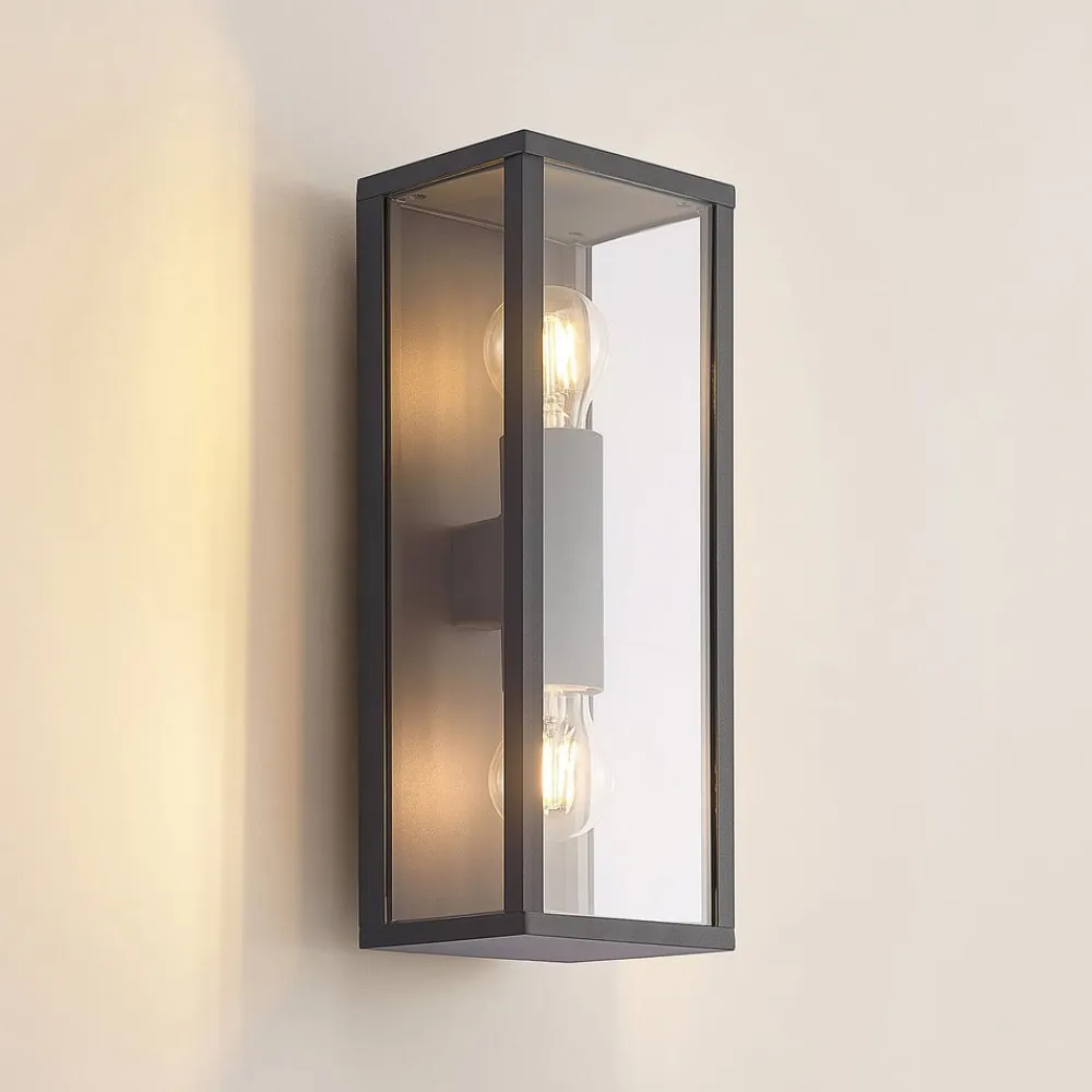 Lindby Peldar udendørs væglampe, klar, 2 lyskilder, 38 cm, metal