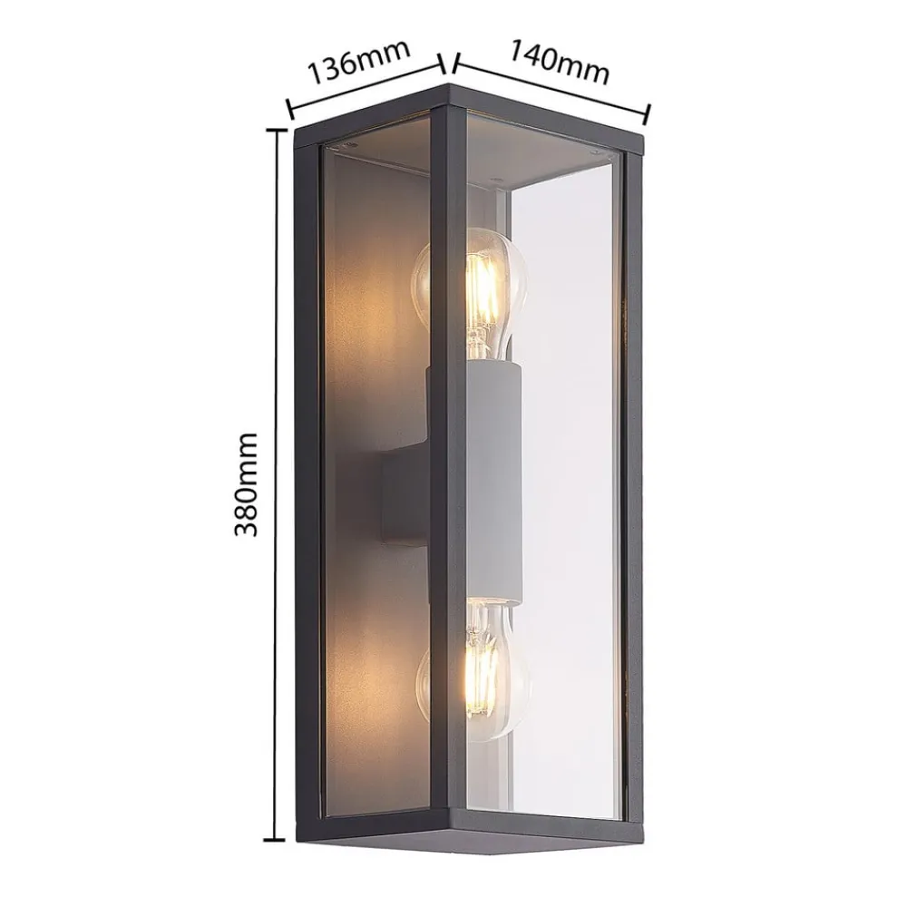 Lindby Peldar udendørs væglampe, klar, 2 lyskilder, 38 cm, metal