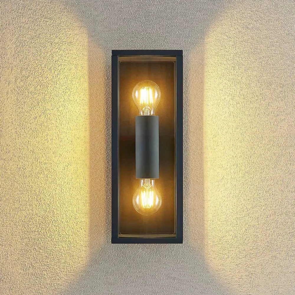 Lindby Peldar udendørs væglampe, klar, 2 lyskilder, 38 cm, metal