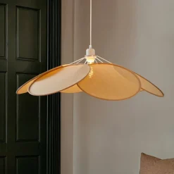 Lindby pendel Astraia, natur/hvid, rattan, Ø 80 cm